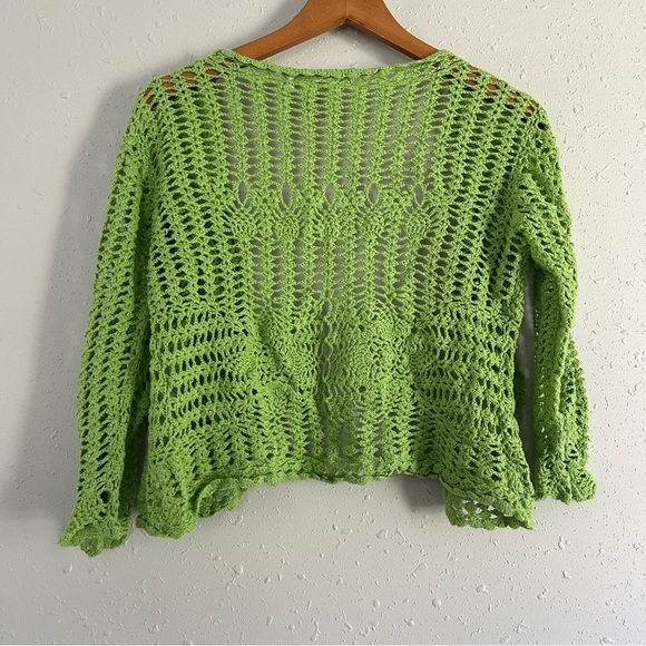 Isabella Rodriguez Lime Open-Knit Cardigan Y2K Neon Casual Crochet Large Vintage - Picture 4 of 7